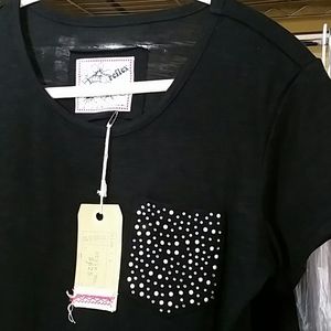 Reflex Tops - Rhinestone Pocket Crew Round Neck Slub Tee Reflex Tops - Rhinestone Pocket Crew Round Neck Slub Tee